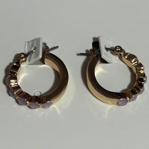 NWT Mini Gold Hoop Earrings Sweet Pink Gemstone